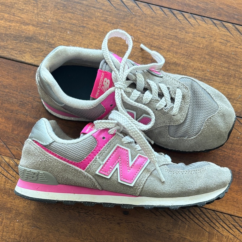 New Balance Taupe and Bright Pink Sneakers